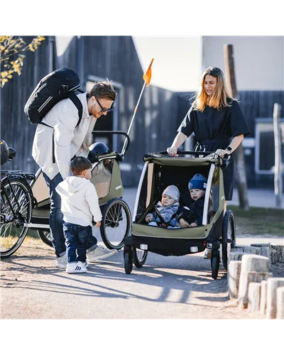 Thule Bike Trailer for Kids, Dog Courier - 2 Seat, Vintage Green