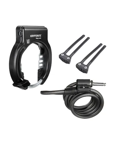 Kryptonite Ring Lock Frame Flexible Mount with 10 mm Spiral Cable Included - Black