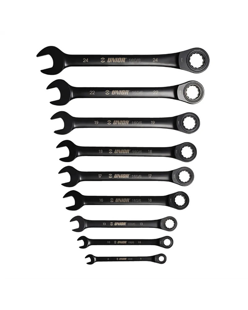Unior Set of 9 Ratchet Combination Wrench 160/6CB - 8-24 mm, Black