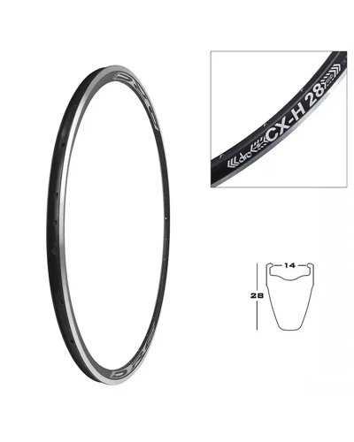 DRC Cerchio Cx-H28 18 Fori, in Alluminio per Rim Brake, Nero con Pista Frenante Silver, Larghezza Canale 14mm