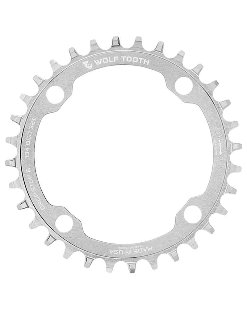 Wolf Tooth Corona BCD 104 4 Fori 1X 11-12V - 30 D, Raw Silver, Drop-Stop B (Compatibile Eagle e Flattop)