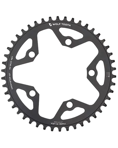 Wolf Tooth Chainring BCD 110 mm 5 Holes 1X SH12V - 42 T Black, Drop-Stop St (Compatible Only with SH12 E KMC 12V Chains)