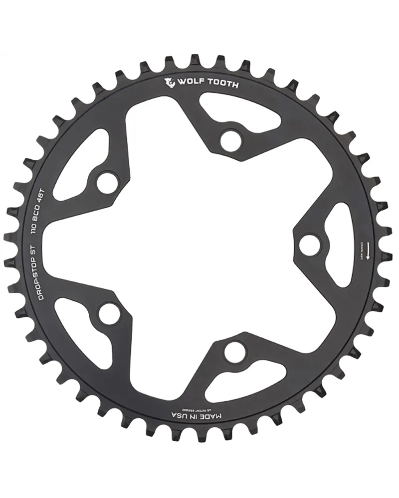 Wolf Tooth Chainring BCD 110 mm 5 Holes 1X SH12V - 42 T Black, Drop-Stop St (Compatible Only with SH12 E KMC 12V Chains)