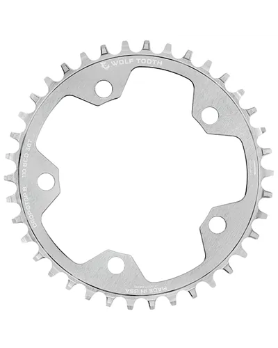 Wolf Tooth Chainring Sram BCD 110 5 Holes 1X 12S - 38 T Argento, Drop-Stop B (Compatible Eagle and Flattop)
