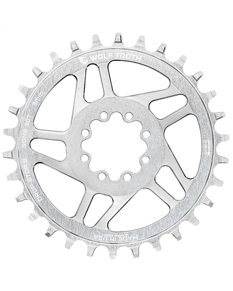 Wolf Tooth Chainring Sram T-Type 8 Viti Direct Mount 1X 12V - 32 T Raw Silver, Drop-Stop B (Compatible Eagle E Flattop)