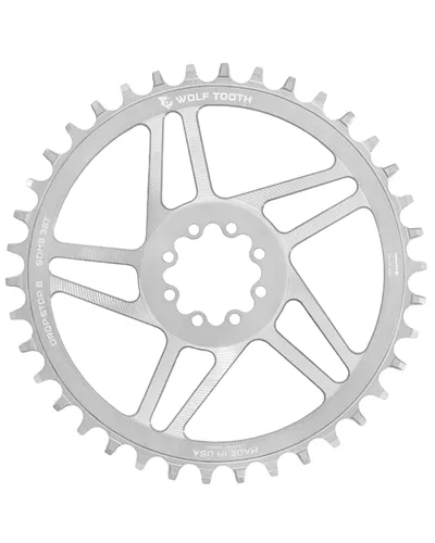Wolf Tooth Chainring Sram T-Type 8 Viti Direct Mount 1X 12V - 38 T Raw Silver, Drop-Stop B (Compatible Eagle E Flattop)
