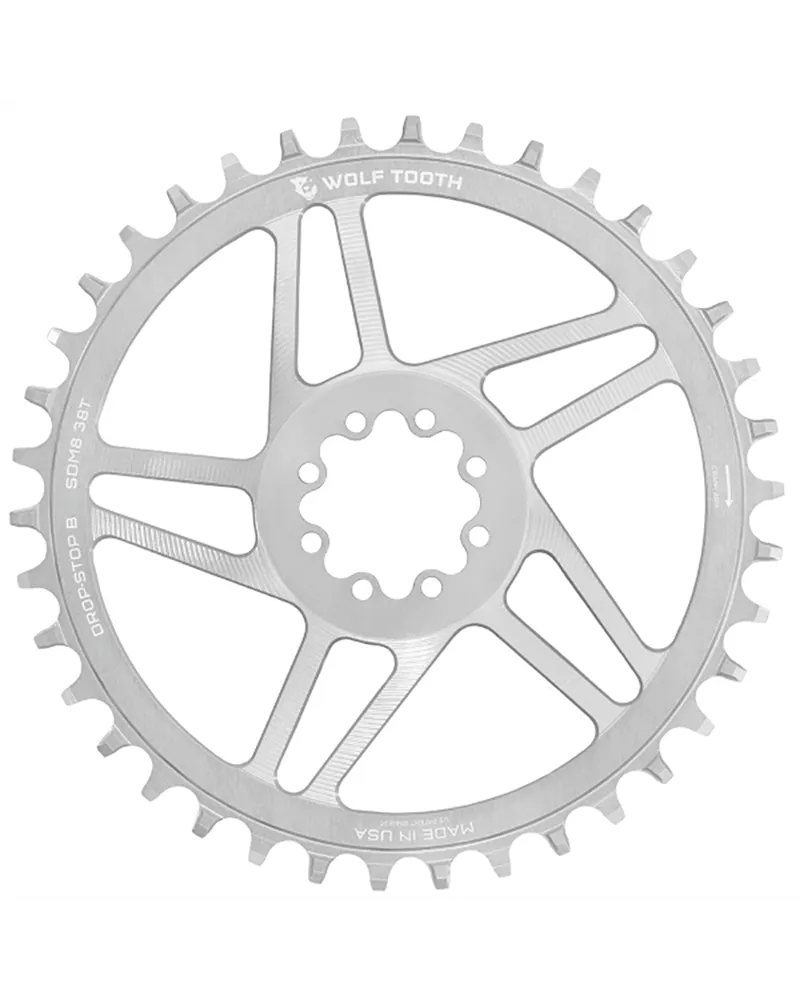 Wolf Tooth Corona Sram T-Type 8 Viti Direct Mount 1X 12V - 38 D, Raw Silver, Drop-Stop B (Compatibile Eagle e Flattop)