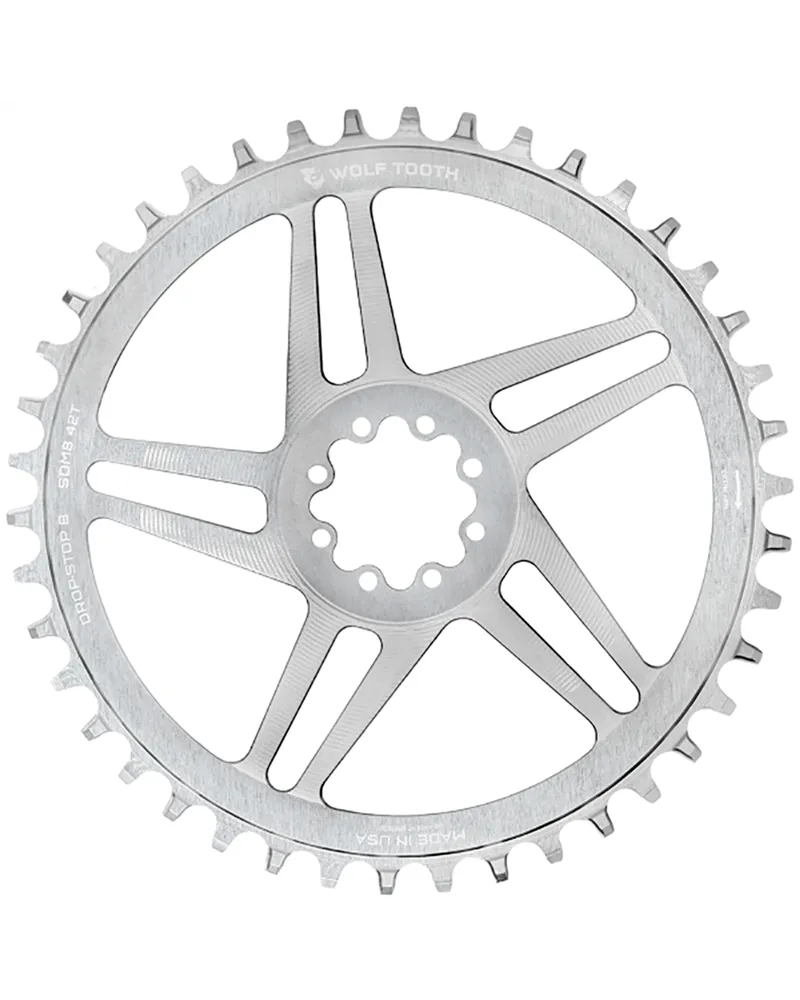 Wolf Tooth Corona Sram T-Type 8 Viti Direct Mount 1X 12V - 42 D, Raw Silver, Drop-Stop B (Compatibile Eagle e Flattop)