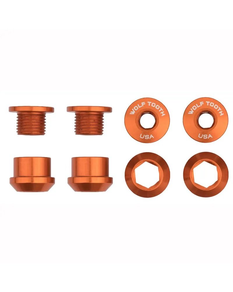 Wolf Tooth Chainring Bolt and Nut Kit 6mm M8X0,75, Orange (4 pcs)