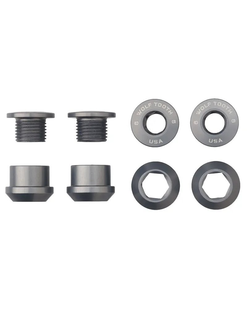 Wolf Tooth Chainring Bolt and Nut Kit 6mm M8X0,75, Grey (4 pcs)