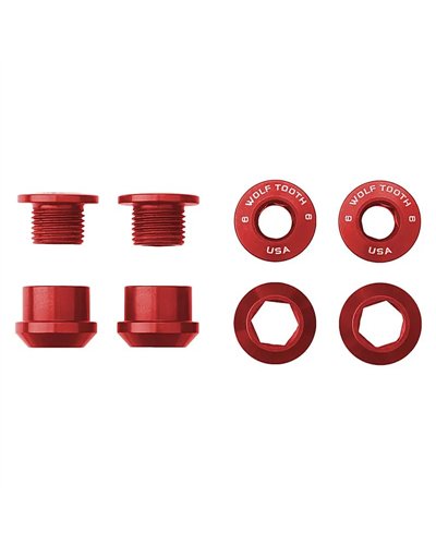 Wolf Tooth Chainring Bolt and Nut Kit 6mm M8X0,75, Red (4 pcs)