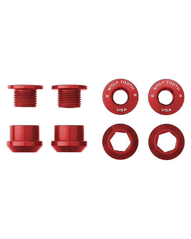 Wolf Tooth Chainring Bolt and Nut Kit 6mm M8X0,75, Red (4 pcs)