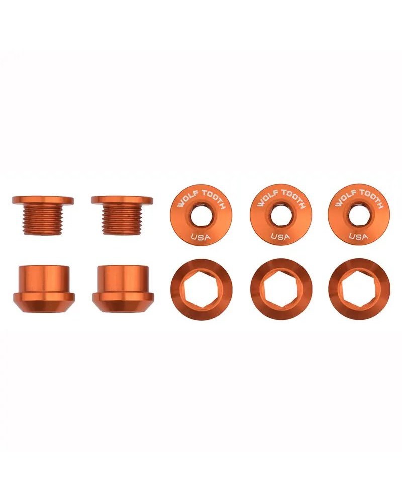 Wolf Tooth Chainring Bolt and Nut Kit 6mm M8X0,75, Orange (5 pcs)
