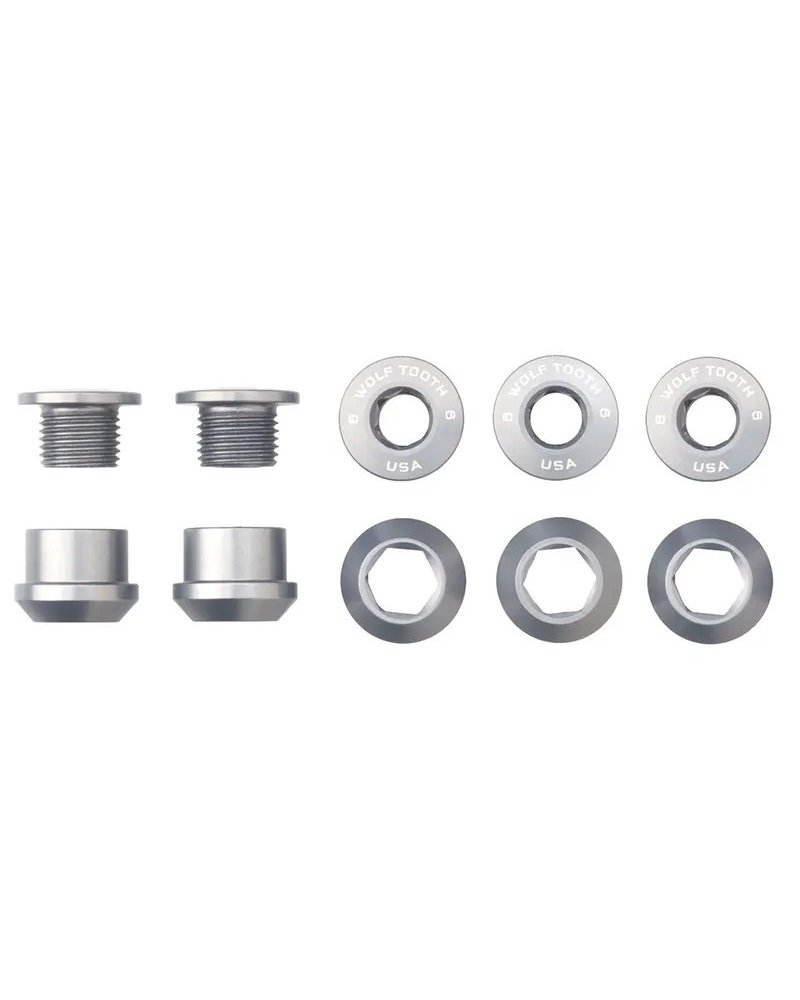 Wolf Tooth Chainring Bolt and Nut Kit 6mm M8X0,75, Silver (5 pcs)