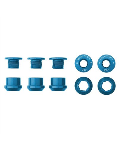 Wolf Tooth Chainring Bolt and Nut Kit 6mm M8X0,75, Blue (5 pcs)