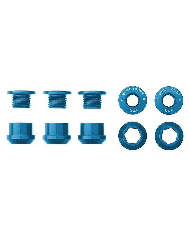 Wolf Tooth Chainring Bolt and Nut Kit 6mm M8X0,75, Blue (5 pcs)