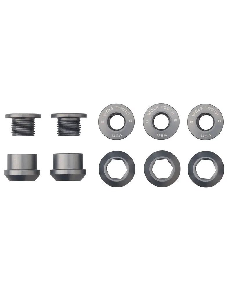Wolf Tooth Chainring Bolt and Nut Kit 6mm M8X0,75, Grey (5 pcs)