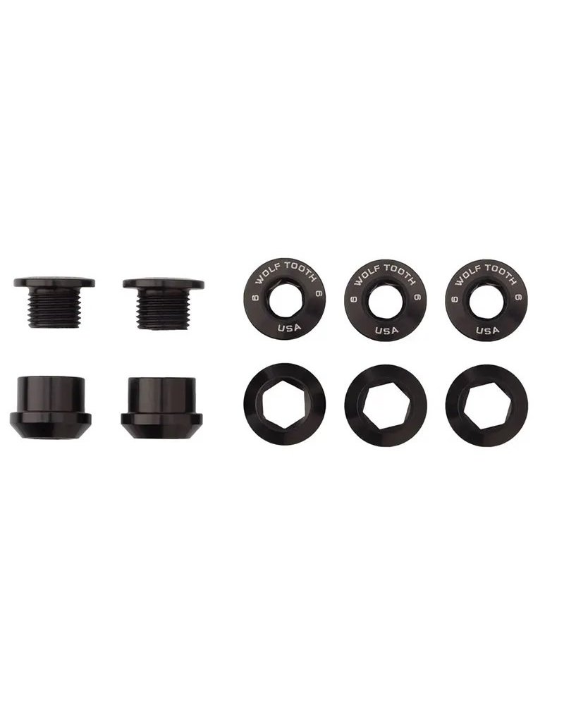 Wolf Tooth Chainring Bolt and Nut Kit 6mm M8X0,75, Black (5 pcs)