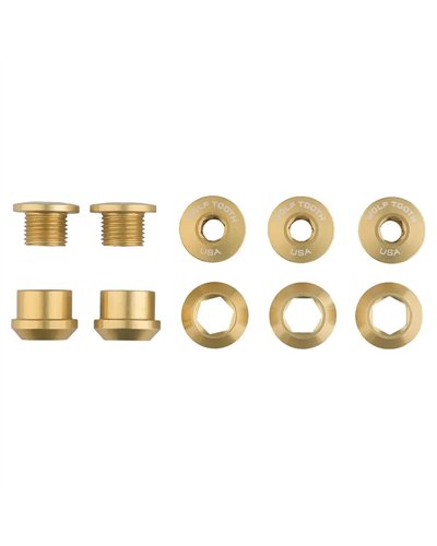 Wolf Tooth Chainring Bolt and Nut Kit 6mm M8X0,75, Gold (5 pcs)