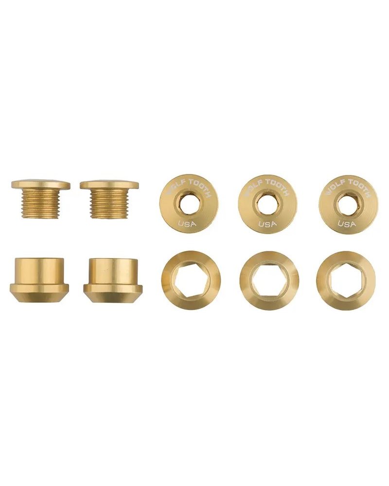 Wolf Tooth Chainring Bolt and Nut Kit 6mm M8X0,75, Gold (5 pcs)