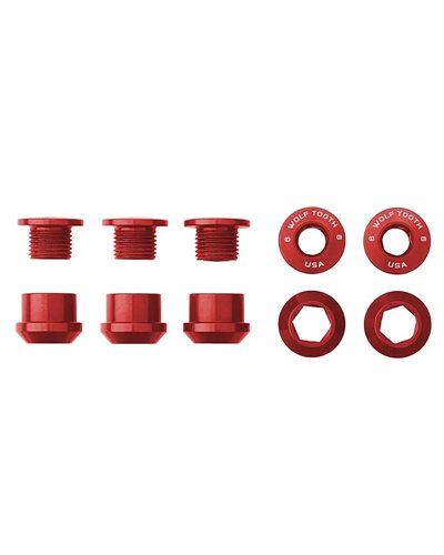 Wolf Tooth Chainring Bolt and Nut Kit 6mm M8X0,75, Red (5 pcs)