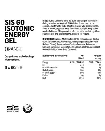SIS GO Isotonic Energy Gel Orange Flavour, 60ml (6 gels box)