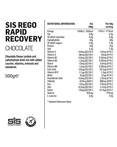 SIS REGO Clear Recovery Gusto Cioccolato - Proteine e Carboidrati in Polvere, Busta da 500 gr