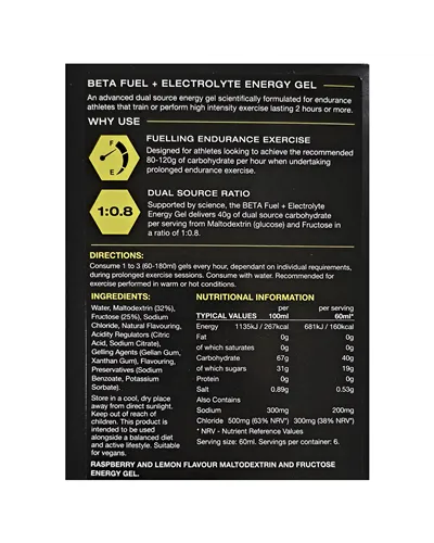 SIS Beta Fuel + Electrolyte Energy Gel Raspberry/Lemon, 60ml (6 gels box)