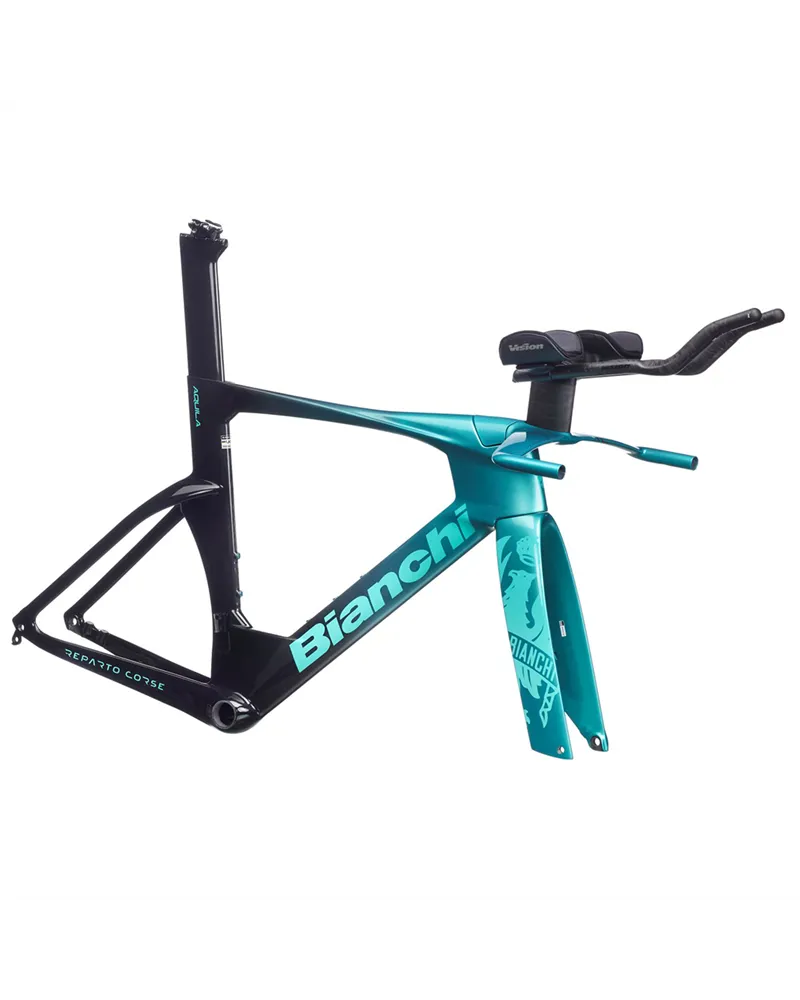Bianchi Frameset Aquila TT Disc, ZY Metallic Celeste/Black UD Carbon Full Glossy MY25