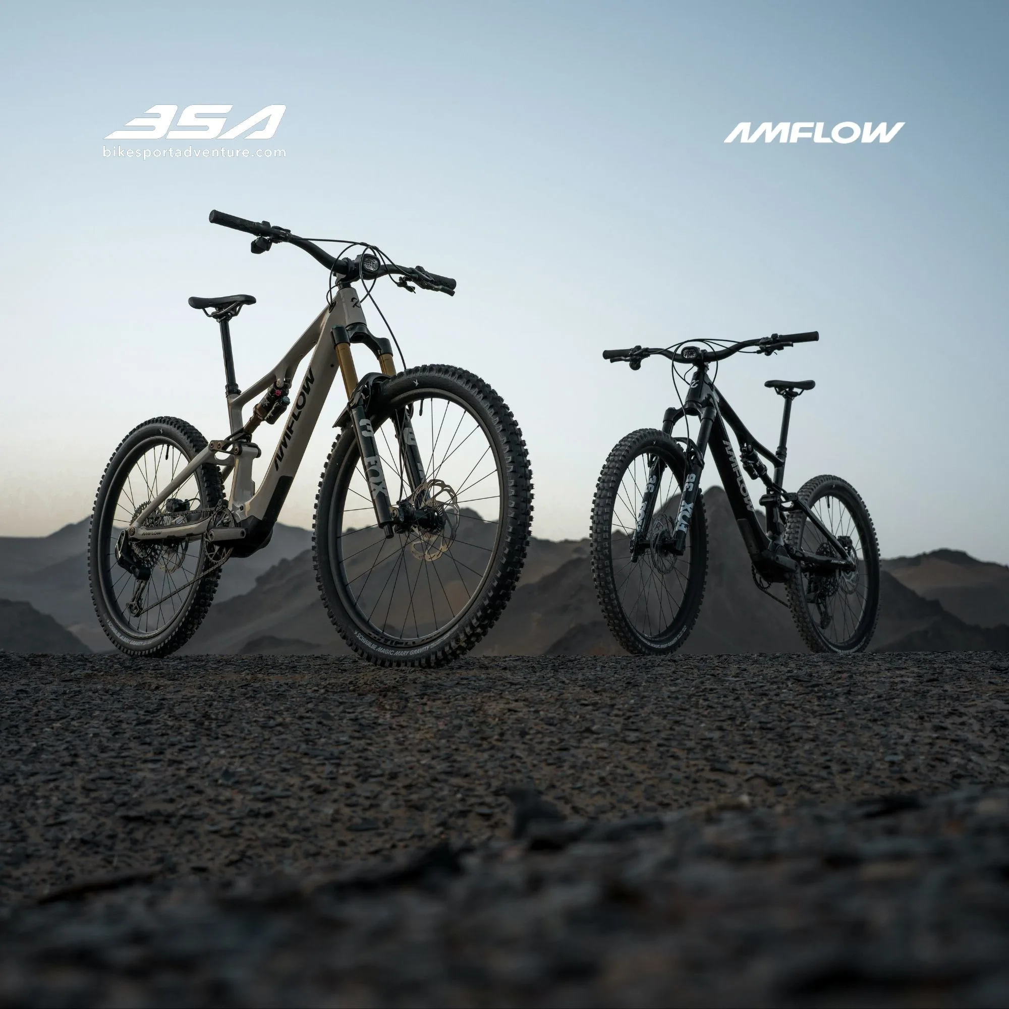 Post Instagram: due e-MTB Amflow su sterrato al tramonto
